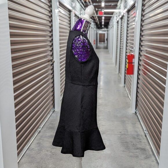 Banana Republic Size 10 Black Jacquard Patterned Mini Fit & Flare Dress - Picture 5 of 8